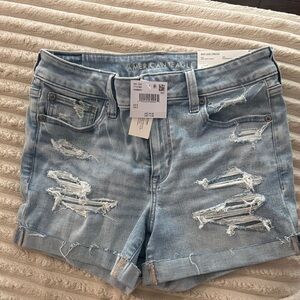 American Eagle Outfitters Light Blue Distressed Jean Shorts